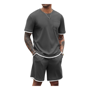 Conjunto de Camiseta y Pantalones Cortos para Hombre, Cuello Redondo, Color Sólido, Tejido Transpirable, Ropa Casual de Verano 2026, Venta al Por Mayor - Product Image 1