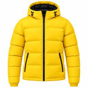Veste matelassée imperméable jaune pour homme avec capuche, col montant, mélange polyester/coton, fermeture éclair, poches zippées, doublure en coton - Product Image 1