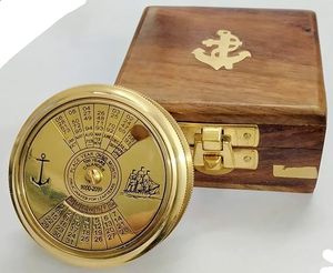 Antique Brass <b>Compass</b> Nautical Brass <b>Compass</b> and 100-Year Calendar Set with Wooden Box, Maritime <b>Navigation</b> Gift - Product Image 3