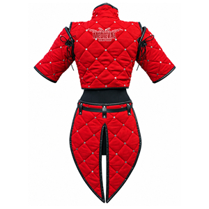 Conjunto de Armadura Gambeson Acolchada Roja Medieval con Ribete Negro, Chaqueta de Caballero Acolchada y Tasset para Disfraz de Halloween o Reenactment para Adultos - Product Image 3
