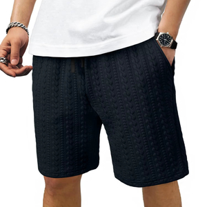 Pantalones Cortos Acolchados Negros para Hombre, Corte Regular, Estilo Casual de Verano, con Bolsillos, Tejido de Tela, Color Sólido - Product Image 1
