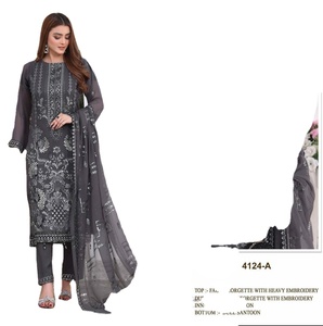 Nouvelle robe Salwar Kameez ethnique moderne brodée par un créateur, prête à porter, pour les demoiselles d'honneur, tailles M à XXL, composée de modal et de viscose. - Product Image 1
