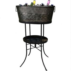 Elegantes cubetas redondas negras galvanizadas para vino con soporte, cubetas de metal galvanizado para bebidas, cubetas grandes para hielo para fiestas, para eventos en interiores. - Product Image 2