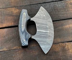 Couteau Ulu artisanal en acier Damas avec manche en bois – Couteau de chef premium à lame oscillante pour l'extérieur - Product Image 5