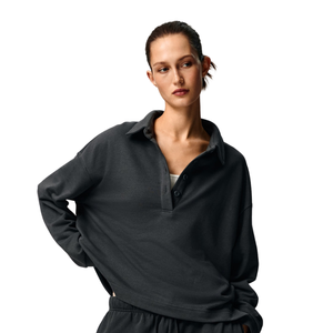 Sweat-shirt à col personnalisé pour femme, pull décontracté en polaire à manches longues avec poignets côtelés, vêtement d'hiver premium pour le streetwear - Product Image 2
