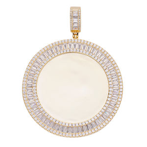 Themed Moissanite <b>Pendant</b> <b>Solid</b> <b>Gold</b> Filled Round Baguette Cut Diamond Border Winter Landscape Charm Unisex Everyday Wear - Product Image 2