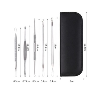 Ametrine Surgical Professional Ergonomic Manual Stainless Steel Pimple <b>Extractor</b> 5-Piece Silver <b>Blackhead</b> Remover Kit CE - Product Image 4