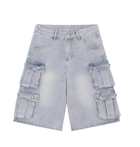 High Waist Black Denim Shorts With White Embroidered Letter Logo Streetwear Style Summer Casual Fit Regular Straight Leg - Product Image 1