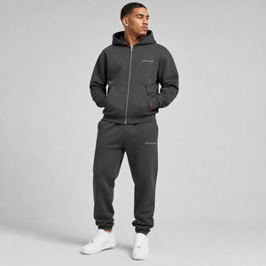 Private Label Custom Tracksuit 400GSM Heavyweight Fleece <b>Full</b> <b>Zip</b> <b>Hoodie</b> Straight Leg Pants OEM ODM - Product Image 3