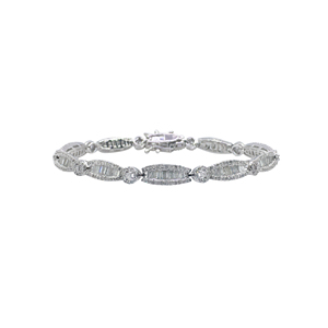 4.12 Cttw Round Baguette White Natural Diamond Tennis Bracelet 925 Sterling Silver 6.5 Inch, Prong <b>Set</b> Wide Bracelet for Women - Product Image 1