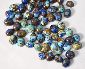 Cabochon ovale en azurite et malachite naturelle, dos plat, 9x7 mm, calibré, pierre précieuse non montée pour la création de bijoux - Product Image 3