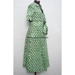 Robe d'été décontractée en coton pour femme, robe de fête évasée à fleurs avec ceinture décorative, impression numérique pour occasions décontractées et formelles - Product Image 5