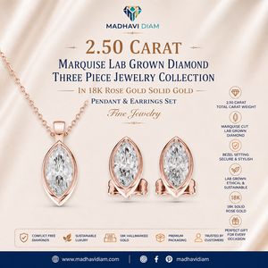 Collection de bijoux en or rose 18 carats massif avec diamant de laboratoire marquise de 2,50 carats, trois pièces, par Designer - Product Image 1