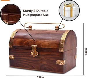 Handcrafted Sheesham Wood Treasure <b>Chest</b> Box Coin Slot Lock Clip Vintage Money Saving Box Rustic Jewelry Cash Coin <b>Storage</b> High - Product Image 5