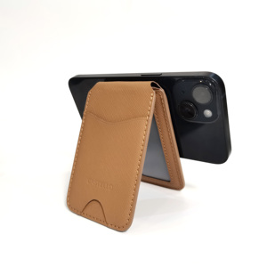 Hot Pick Factory Direct Castello Magsafe RFID Saffiano Leather <b>Wallet</b> Open Magnetic Card Holder <b>Metal</b> Stand Brown Grey Navy - Product Image 4