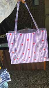Handmade Quilted Soft Cotton Solid Color Tote <b>Bag</b> Heart Embroidered <b>Shopper</b> Cute Travel Everyday - Product Image 4