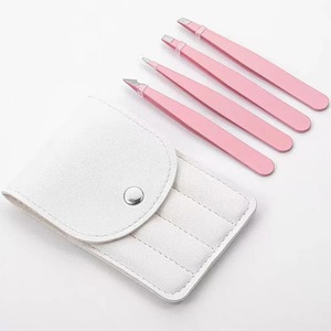 Juego de Pinzas para Cejas de Acero Inoxidable Rosa, Hechas a Mano, Ecológicas, con Punta Puntiaguda, Diseño Duradero, Estilo Moderno, con Estuche de Almacenamiento Blanco - Product Image 1