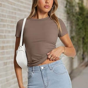 WOMEN CROP TOP T SHIRTS FITTED WHOLESALE PRICE BASIC FINE JERSEY T SHIRT - Product Image 1