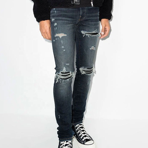 Top Fashion Summer New <b>Men</b> Loose <b>Stretch</b> High Waist Hip Hop Gothic Washed Straight Solid Color Denim Jeans - Product Image 3