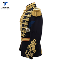 Veste d'uniforme de cérémonie sur mesure en mélange de laine/polyester avec broderie tressée dorée pour événements formels et tenues de fanfare