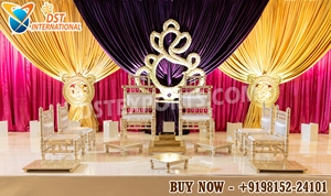 Sillas de madera al por mayor para mandap de boda con arco floral y mandap de boda moderno con sillas bajas Vedi - Product Image 6