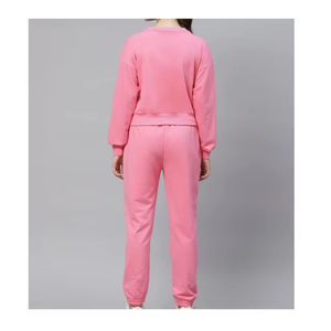 Conjunto Deportivo de Algodón Rosa para Mujer, Pantalones Largos con Bolsillos Laterales, Cuello Redondo, Corte Holgado, Ropa Casual de Otoño - Product Image 2