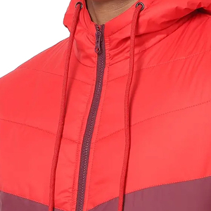 Men's Hooded Color Blocking <b>Puffer</b> <b>Jacket</b> Red And <b>Burgundy</b> Winter Thick Polyester Windproof Casual Zipper Front - Product Image 6