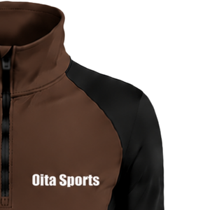 Women Dark <b>Brown</b> Black Quarter Zip <b>Long</b> <b>Sleeve</b> Athletic Training <b>Top</b> Thumbhole Slim Fit Running Fitness Performance Sportswear - Product Image 5