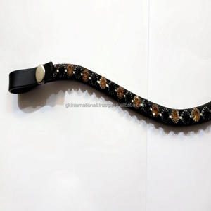 Banda de cuero personalizada para cejas de caballo con forma de cadena de diamante multicolor de una sola fila con cierre de bucle de botón a presión - Product Image 6