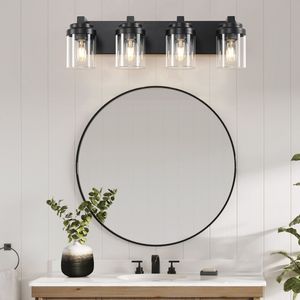 Lampada da Bagno a 4 Luci Nero Opaco con Paralume in Vetro Trasparente, Illuminazione Premium per Specchio e Mobile da Bagno - Product Image 2