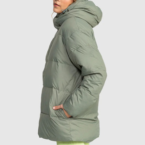Women's Olive Green Quilted Hooded Puffer Jacket Full Sleeve <b>Winter</b> <b>Coat</b> <b>Thick</b> Polyester Wadding Zipper Closure - Product Image 6