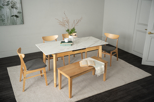 Contemporary 4–6-Seater Extendable Dining <b>Table</b> with High Pressure Laminated Marble Top Sturdy <b>Solid</b> <b>Wood</b> Legs for Home Dining - Product Image 2