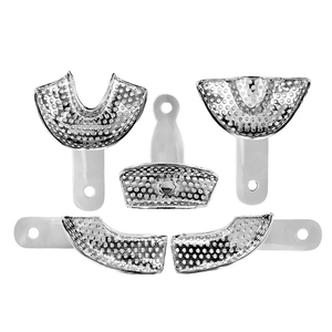 Plateaux d'empreinte dentaire en acier inoxydable réutilisables, argentés, instruments chirurgicaux manuels de classe I pour des empreintes dentaires précises - Product Image 1