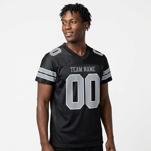 Camiseta de Fútbol Americano Personalizada para Hombre en Negro y Gris – Nombre y Número Personalizados, Ropa Deportiva de Fútbol - Product Image 1