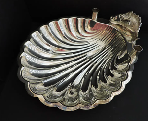 Plateau en métal plaqué argent en forme de coquillage avec poignée en forme de poisson, figurine de poisson, bougeoir, bol, décoration de luxe pour la maison, direct usine - Product Image 1