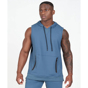 100% Cotton Sleeveless Pullover Hoodies Heavyweight Fleece Winter Gym Sports Workout Sleeveless Hooded Tank Top - Product Image 1