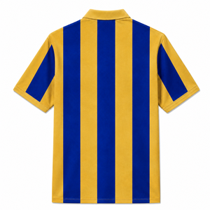 Camiseta de fútbol personalizada de la hermandad Sigma Gamma Rho, camiseta de poliéster a rayas azul y dorado con logotipo en la parte delantera para mujer - Product Image 3