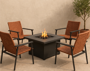 BeNK New Design Outdoor <b>Fire</b> <b>Pit</b> Garden Set Square Patio Conversation <b>Fire</b> <b>Table</b> With Woven Chairs for Courtyard Balcony - Product Image 1