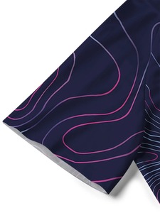 Unisex Navy Blue Topographical Print Short Sleeve Shirt V-Neck Moisture Wicking <b>Polyester</b> Regular Fit All Seasons - Product Image 6