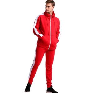 Survêtement décontracté 2 pièces personnalisable pour hommes, ensemble de logos brodés en tissu polaire à rayures et coupe régulière avec capuche zippée de grande taille - Product Image 2