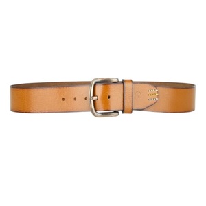 Cinturón casual de cuero vacuno de una sola capa para hombre con hebilla ajustable de un solo gancho de latón antiguo. - Product Image 1