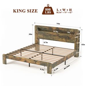 Letto Matrimoniale King Size con Struttura in Legno, Testiera Illuminata a LED e 2 Porte USB, Silenzioso, Senza Necessità di Rete a Doghe, con Vano Contenitore Integrato - Product Image 5