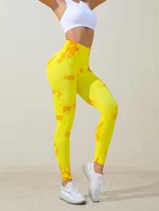 High Waist Full Length Solid Eco-Friendly Lightweight Yellow Stretch <b>Knitted</b> Casual Women's Yoga <b>Leggings</b> - Product Image 4