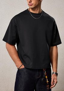 T-shirt décontracté noir à manches courtes OEM personnalisé, vente en gros, couleur unie, coton, haute qualité, streetwear d'été, fabricant - Product Image 3