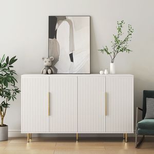 Aparador Moderno Blanco Acanalado con Estantes Ajustables, Mueble Buffet Grande, Consola de Almacenamiento con Estantes Ajustables - Product Image 1