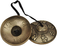 Cymbales tibétaines Tingsha avec symboles gravés