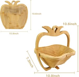 Modern Foldable Bamboo Fruit & Vegetable Basket <b>Collapsible</b> Eco-Friendly Kitchen Counter <b>Storage</b> Bowl - Product Image 2
