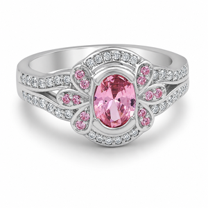 Bague de cocktail Gourik en argent sterling 925 avec zircon rose taille ovale, sertie à griffes, 4,23 g, design unique pour femme, bijou de fiançailles - Product Image 2