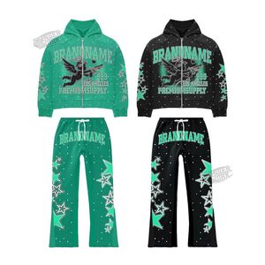 Ensemble de survêtement tendance 2026 personnalisé de haute qualité, hiver, coupe-vent, respirant, avec sweat à capuche zippé et poches latérales, effet délavé soleil - Product Image 3