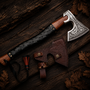 Handcrafted Viking <b>Axe</b> with High Carbon Steel Blade <b>Wooden</b> Handle Leather Sheath for DIY Survival Use - Product Image 1